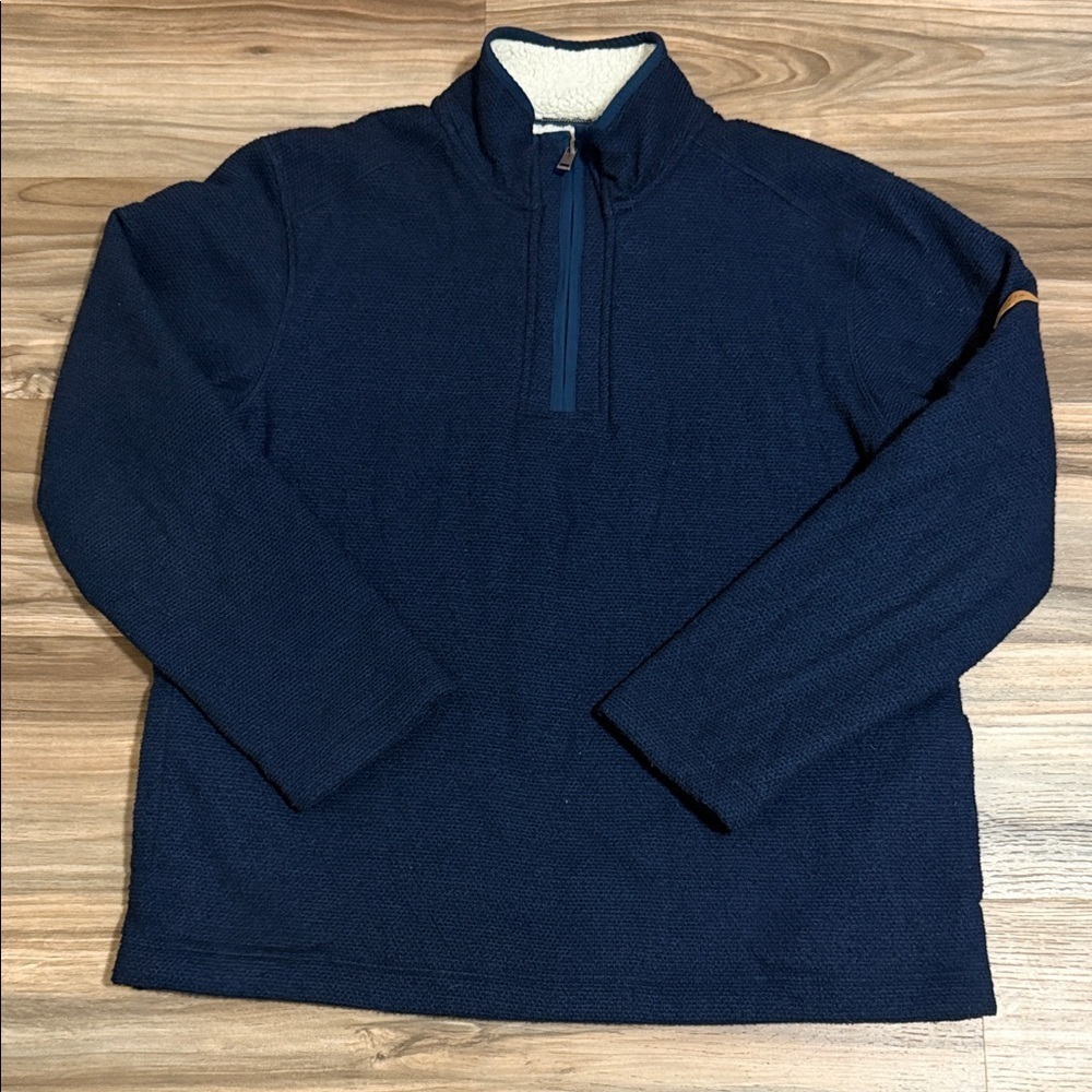 ORVIS Sherpa Lined 1/4 Zip Pullover Sweater Men’s Sz. L Blue Knit Polyester
